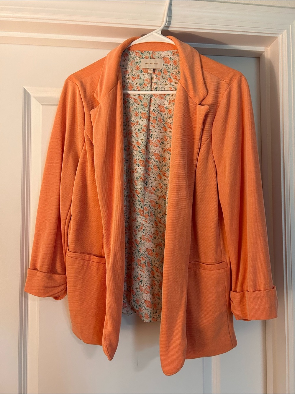 Skies Are Blue Coral Orange Open-Front Blazer